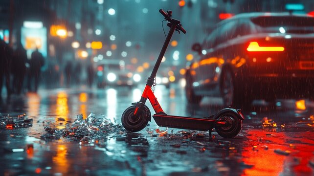 Dramatic Collision: Electric Scooter Crashes into Car on Narrow Road

