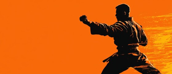 Fototapeta premium Powerful Karate Silhouette: Martial Arts Athlete in Action