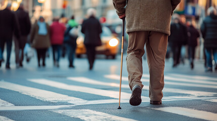 Assistance for Elderly Individual Using Walking Stick to Navigate Busy Street with Pedestrians