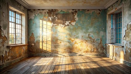 Obraz premium Sunlit Room with Aged Walls and Wooden Floor