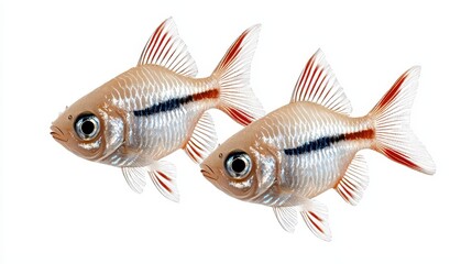 Obraz premium Two Fish Swimming Together with Detailed Features and Colors on a White Background