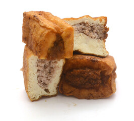 fried tofu bubble on white background	
