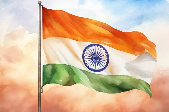 Watercolor indian flag stylish wave design vector
