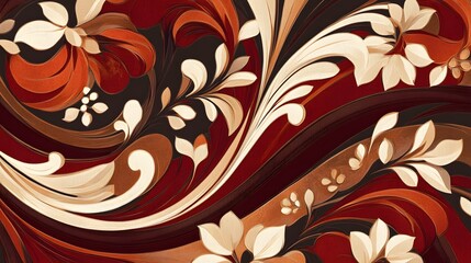 Abstract Floral Design With Swirling Red And Beige Hues