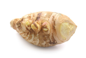 Sliced fresh ginger root isolated on white background,Craiova,Romania - stock photo
