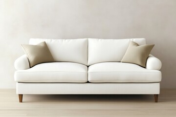 Naklejka premium interior design ideas, elevate your living space with a chic white plush sofa against a beige stucco wall, offering a stylish setting for endless customization
