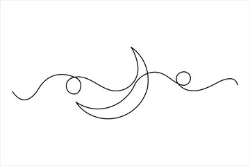 Moon symbol one continuous line art drawing of Ramadan Kareem and Eid banner in simple outline vector 


