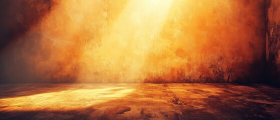 Dramatic Golden Light Illuminates Grungy Room Interior Background