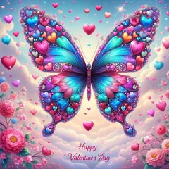 Greeting card with cute butterfly. Happy Valentine's Day. For poster, cover, label. Social media post