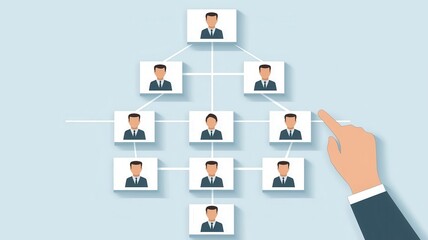 Governance and compliance strategy, organizational chart, flat design illustration