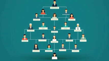 Governance and compliance strategy, organizational chart, flat design illustration