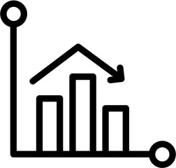 Declining bar chart vector icon showing business loss or decreasing trend