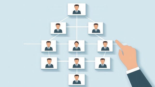 Governance and compliance strategy, organizational chart, flat design illustration