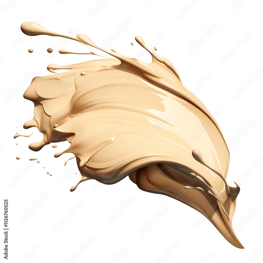 Poster Beige liquid foundation splash isolated on transparency background, showcasing smooth texture and dynamic motion