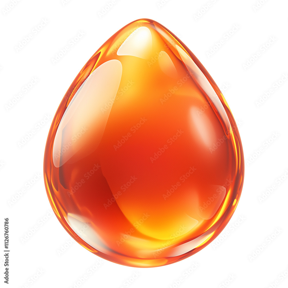 Poster glossy orange droplet with smooth, reflective surface isolated on transparency background