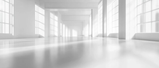 Obraz premium Sunlit Modern White Room Interior Design, Minimalist Architecture Photography
