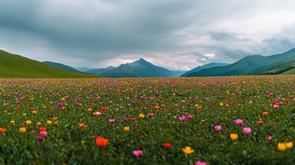 A Stunning Display of Colorful Flowers in a Mountain Meadow