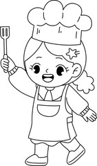 kid chef cartoon character outline coloring printable