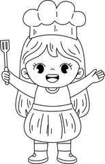 kid chef cartoon character outline coloring printable