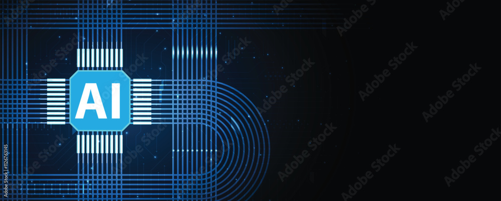 Poster Abstract wireframe artificial intelligence and technology concept