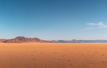 Fototapeta premium Vast Expanse of a Desert Landscape with Majestic Mountains Under a Clear Sky
