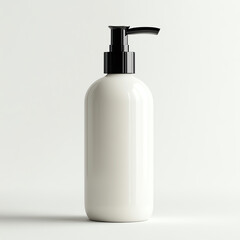 Minimalistic white pump bottle on a clean background, ideal for personal care products.