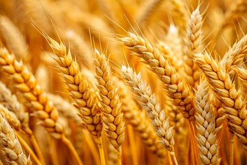 Close-up of golden wheat grains showcasing their texture and color on a neutral background for agricultural and food related themes