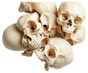 Pile of human skulls stacked together