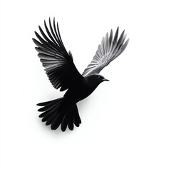 Fototapeta premium A majestic black bird in flight, showcasing detailed wings and graceful movement.