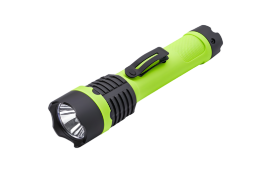Green Flashlight with Black Grip Isolated on White

