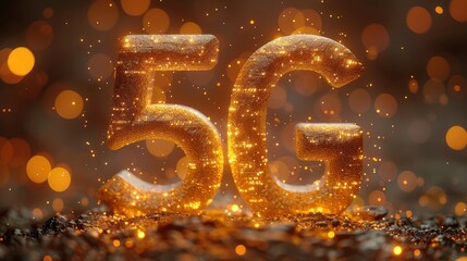 Glowing 5G network symbol with sparks.
