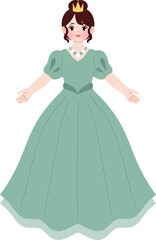 Cute princess in beautiful dress cartoon character illustration