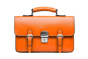 Orange Leather Briefcase with Handle Isolated on White

