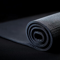 Close-up of a rolled yoga mat against a dark background, symbolizing relaxation and wellness.