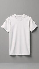 White mans T-shirt mockup in an asymmetrical position against a gray backdrop