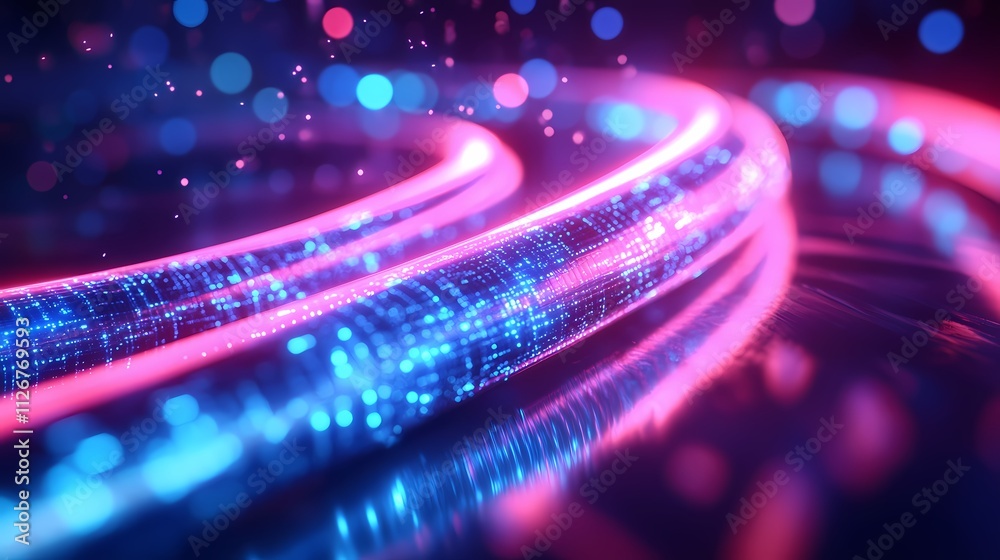Fototapete Glowing data cables weave through a vibrant background showcasing rapid information flow. Generative AI.