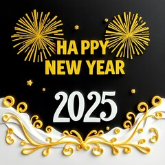 Fototapeta premium Happy New Year 2025 text with fireworks decoration 