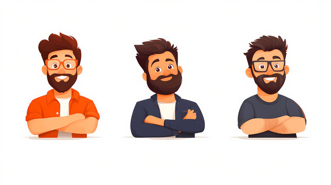 Explore a dynamic trio of confident men showcasing stylish outfits in vibrant digital art. On white background