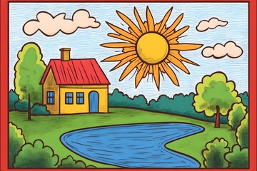 Fototapeta premium illustration, design, vector, nature, travel, sky, horizontal, landscape, art, science, drawing, vignetting, graphic, scenery, mosque, architecture, background, tree, child, adventure, environment,