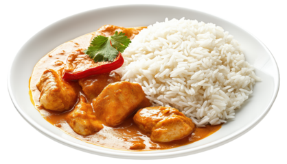 PNG Plate of chicken curry with white rice