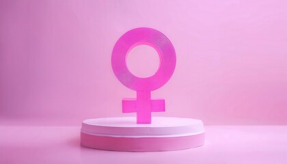 Vibrant Pink Feminine Symbol Statue on Minimalistic Pink Background. Celebrating Women&rsquo;s Empowerment, Gender Equality, Feminism, and Advocacy for Women&rsquo;s Rights in Modern Design Concepts