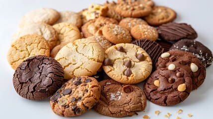 Cookie Heaven: Crunchy cookies in assorted flavors on a white transparent background