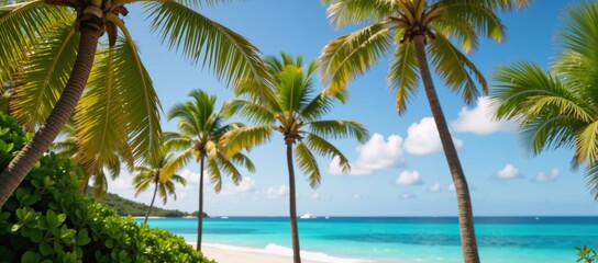 Obraz premium A modern botanical illustration highlights the outlines of palms ferns and other lush tropical flora on a Hawaiian beach scene