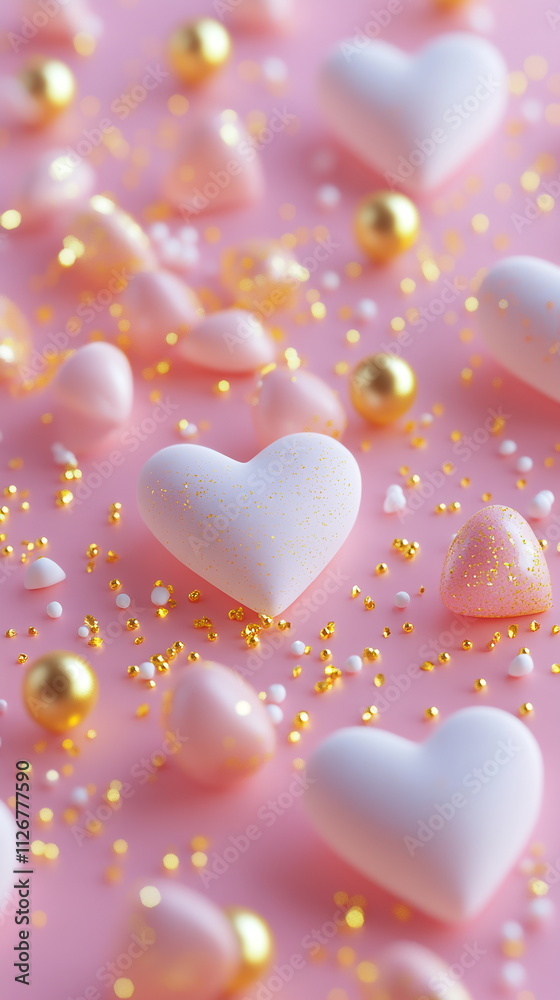 Fototapete sweet valentine's day vertical story greeting card template with empty copy space with scattered hea