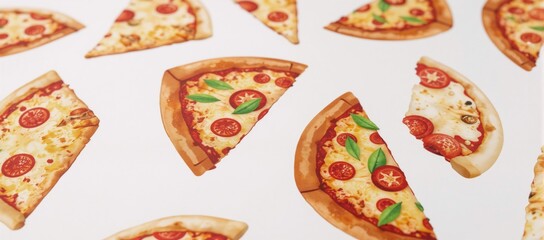 Seamless Watercolor Pizza Pattern for Menus and Wrapping Paper Delicious Pizza Slices