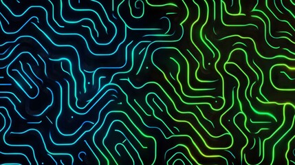 Abstract Green and Blue Neon Line Art Design