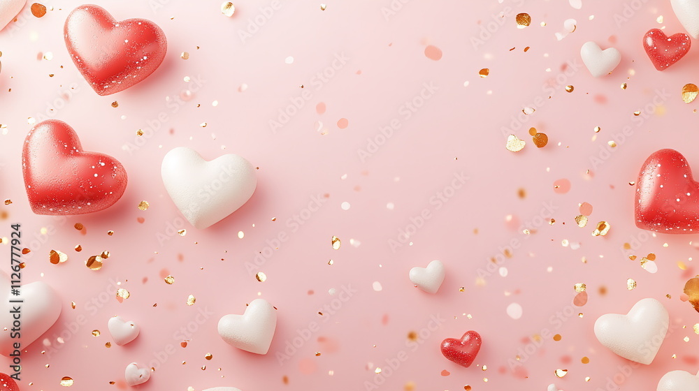 Fototapete sweet valentine's day horizontal greeting card template with empty copy space with scattered heart-s