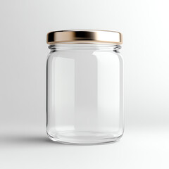 Empty glass jar with a metal lid, perfect for storage or packaging food items.