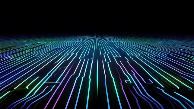 Glowing Neon Lines Form Abstract Circuit Board Pattern