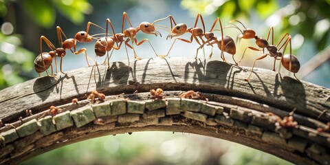 Ant Teamwork: Building a Bridge Together